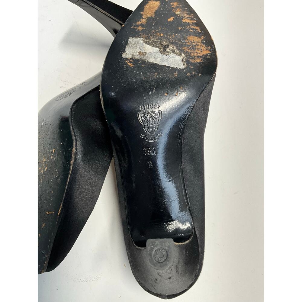 Vintage Gucci Black Satin Pumps Heels Size 39.5 B Made in Italy - Picture 7 of 7